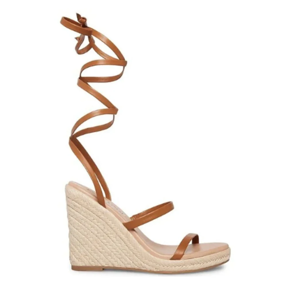 NEW Chelsea & Violet Mariah Ankle Wrap Espadrille Wedge Sandals in Honey - Picture 2 of 6